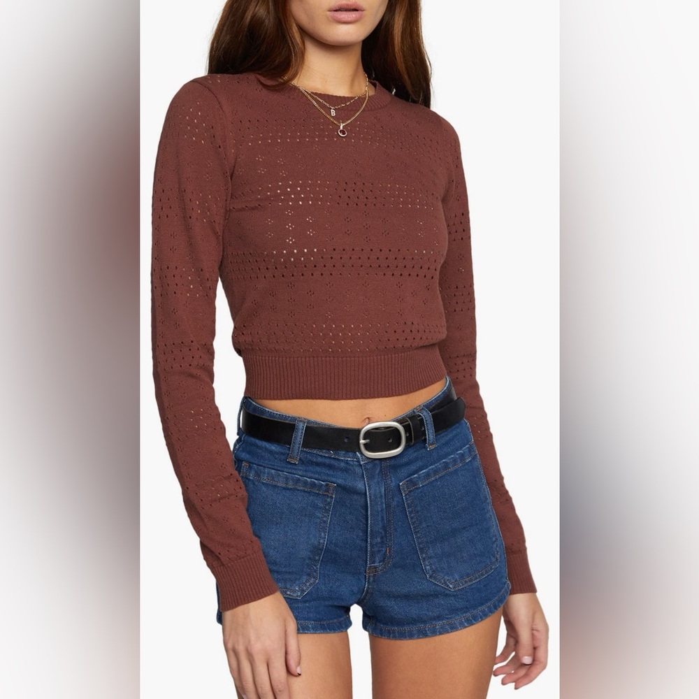 RVCA x Camille Rowe Paris Crop Pointelle Cotton Sweater